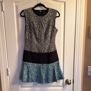 BCBGMaxAzria Black and Blue Animal Print Mini Dress